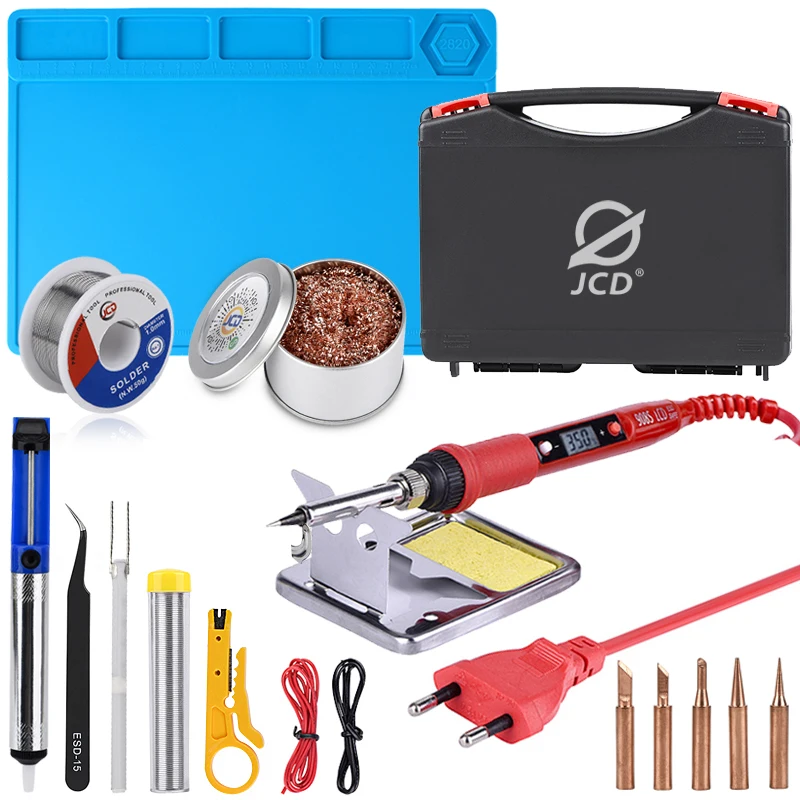 

JCD 80W Tin Soldering Iron Electric Kit Adjustable Temperature with Heat Insulation Silicone Soldering Repair Tools 220V/110V