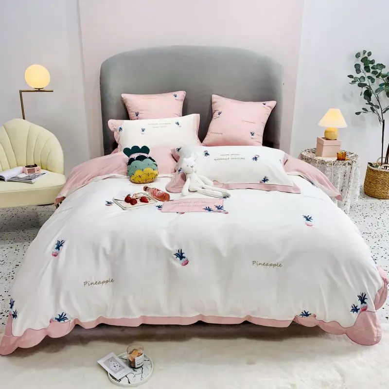 

2020 Bedding Sets egyptian cotton pineapple embroidery Bed Linen Duvet Cover Bed Sheet Pillowcase 4pcs bed Sets