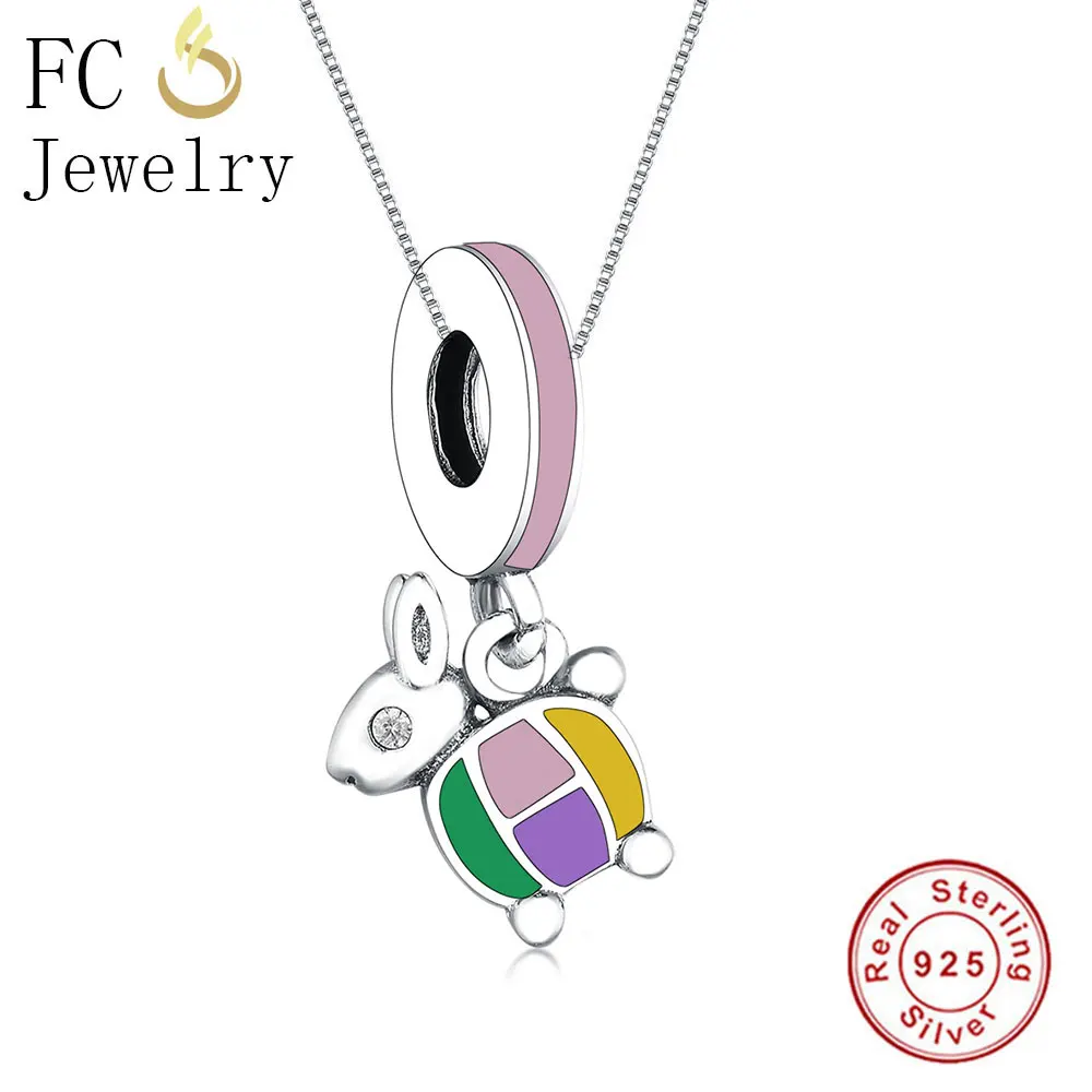 

FC Jewelry 925 Sterling Silver Animal Enamel Tortoise Turtle Pendant Necklace Chain European Women Chokers Christmas Trinket