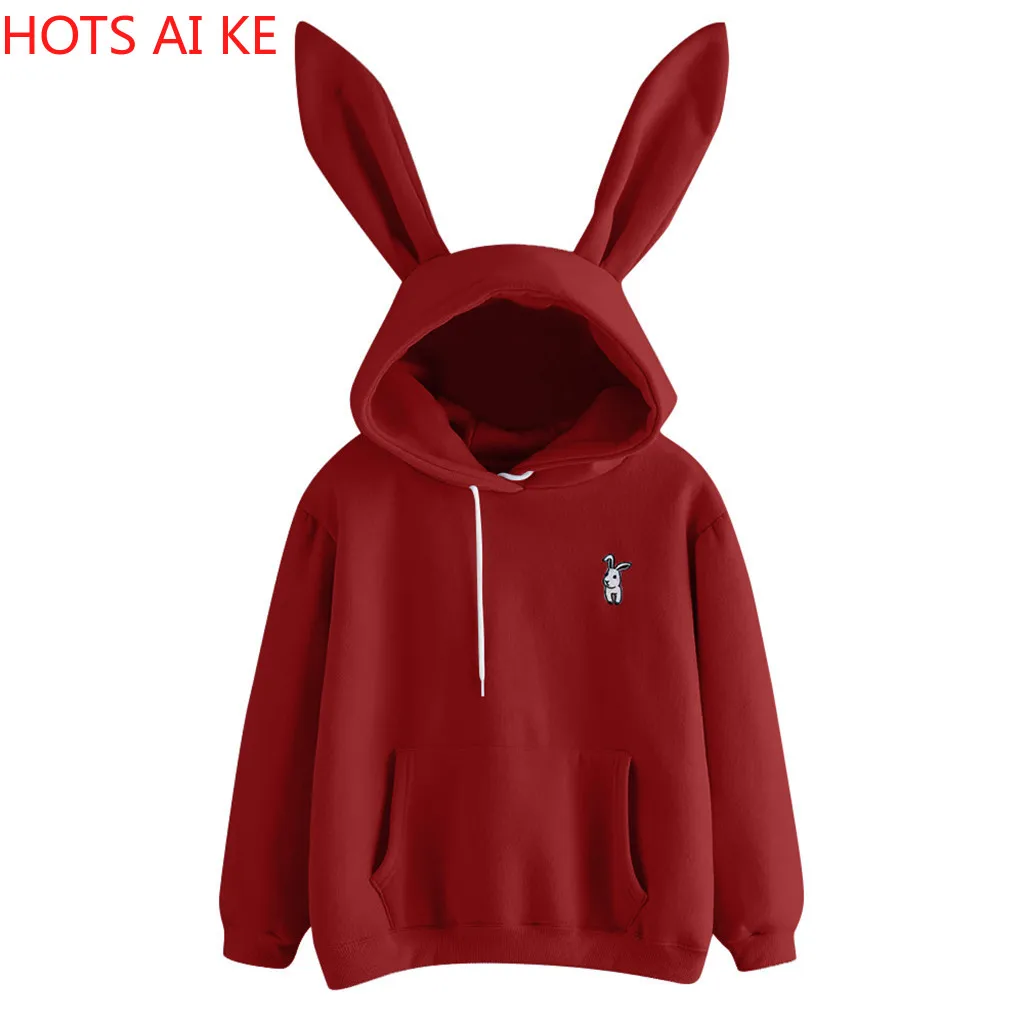 

Sweatshirt Women Long Sleeve Rabbit Ear Cap Hoodie Sweatshirt Cotton Cartoon Rabbit Embroidered Sweatshirt
