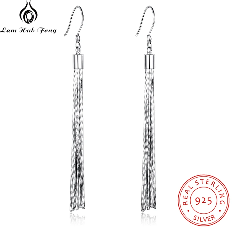 

Genuine 925 Sterling Silver Tassel Dangle Earrings Women Metallic Long Earrings Party Jewelry Gift for Friends (Lam Hub Fong)