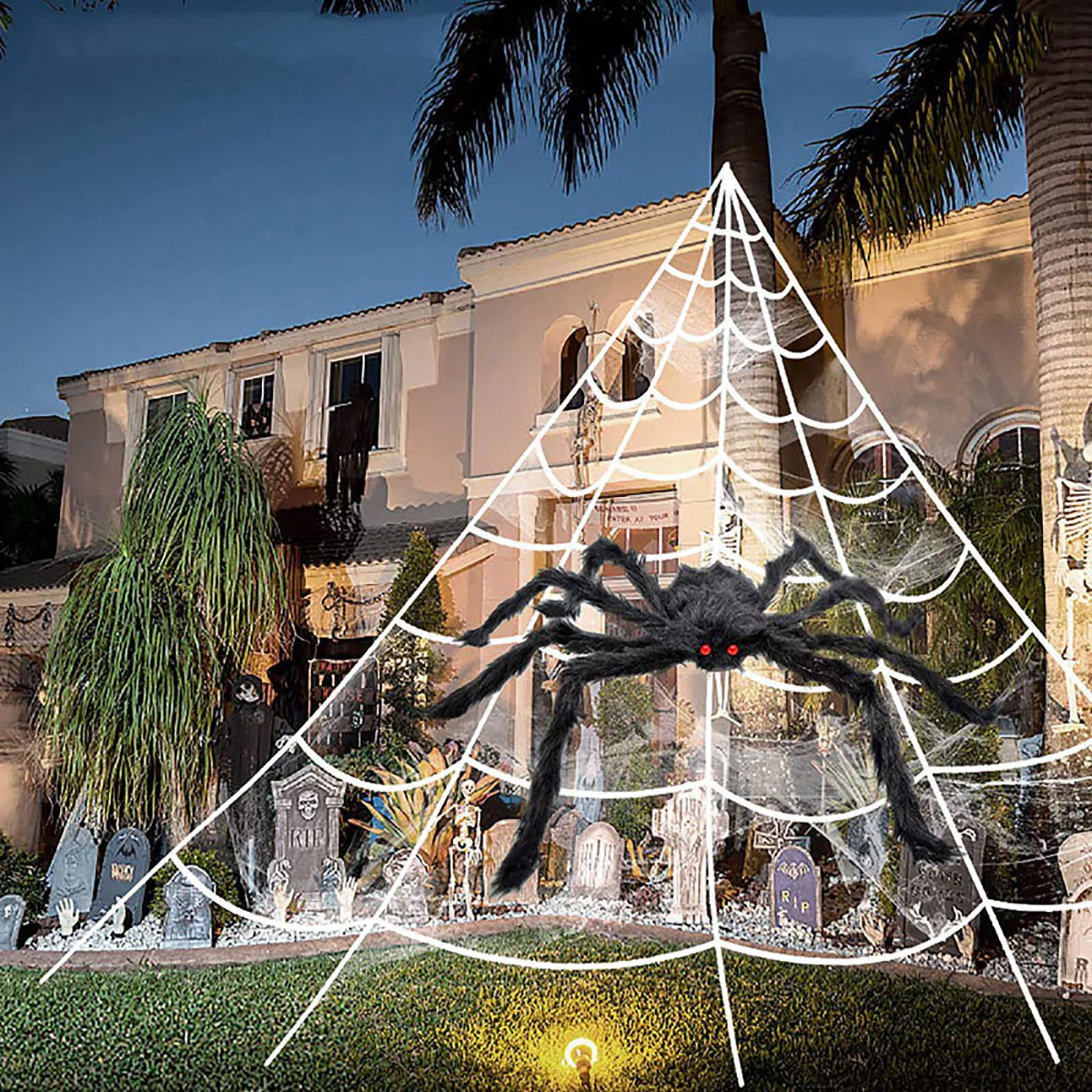 

Halloween Shocker Decorations Scary Black Spider Web 90/150/200 Feet Triangular Mega Indoor Outdoor Graveyard Decor Spider Set