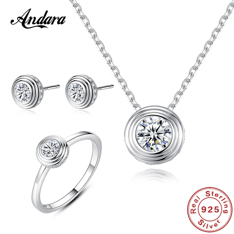 Комплект женских ювелирных изделий из 100% стерлингового серебра 925 пробы ожерелья