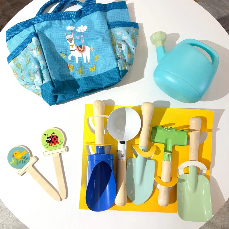 

Kids Gardening Tools Garden Set Wooden Children Shovel Spade Rake Trowel Watering Can Gardening Beach Toys