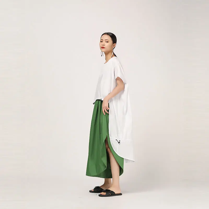 Женская Асимметричная блузка XITAO однотонная длинная свободная рубашка с круглым