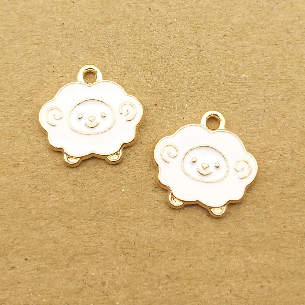 

10pcs 13x13mm enamel sheep charm for jewelry making cute earring pendant bracelet necklace charms diy charm