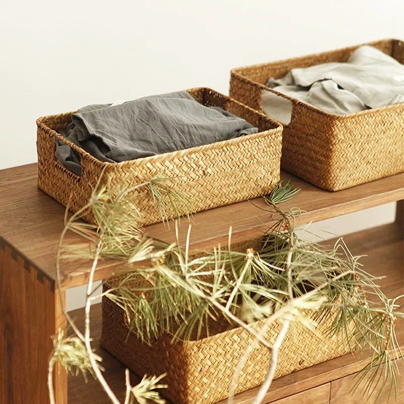 

Grass Woven Rectangular Storage Basket Box Storage Container Sundries Organizer Sundries