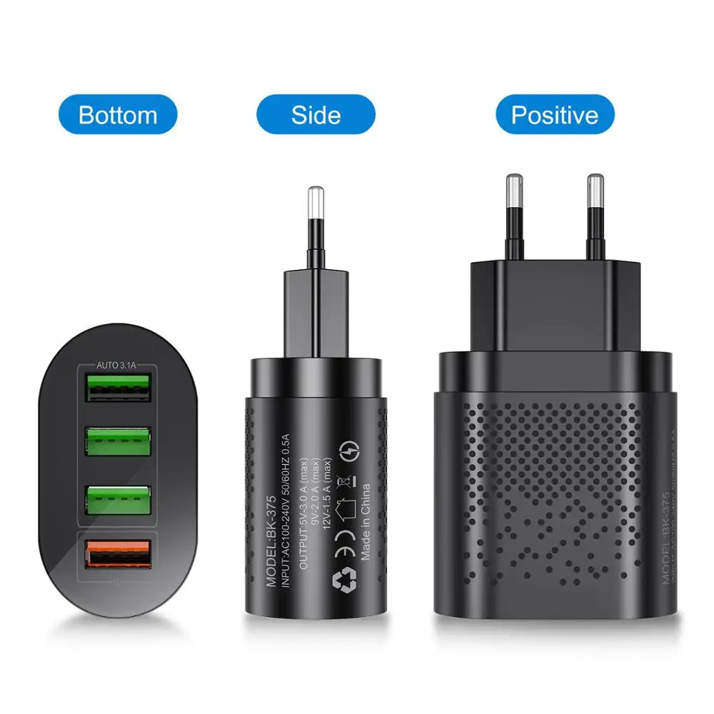 48W Quik Charge 3.0 USB Fast Charging EU US UK Plug Mobile Phone For iPhone 12 Samsung Xiaomi Laptop Tablet Wall | Мобильные