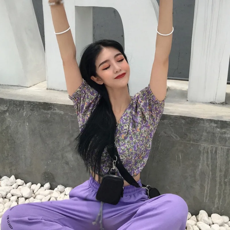 Женская рубашка с цветочным принтом v образным вырезом пляжный стиль короткий