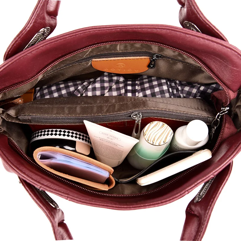 

Women's Handbag New Korean solid color women's bag high quality fashion leisure middle-aged women's soft leather shoulder bag
