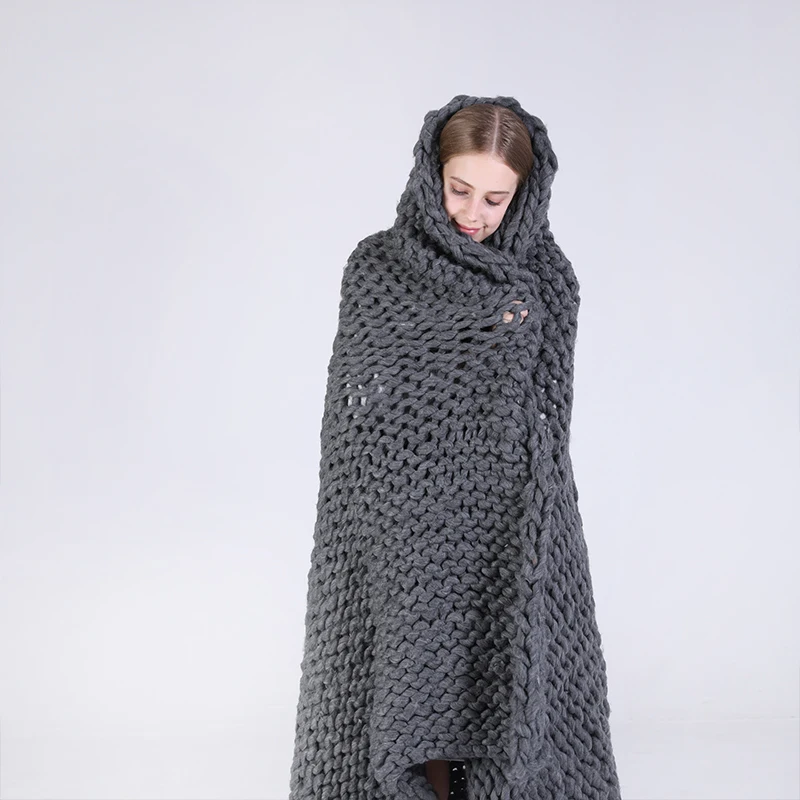 Модное одеяло крупной ручной вязки из толстой пряжи мериносовая шерсть