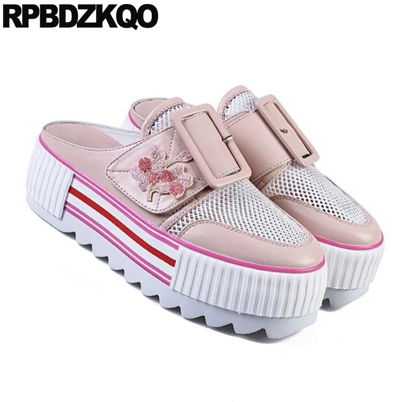 Розовый шлёпанцы дизайнерские Женские туфли лодочки 2021 из сетчатого материала