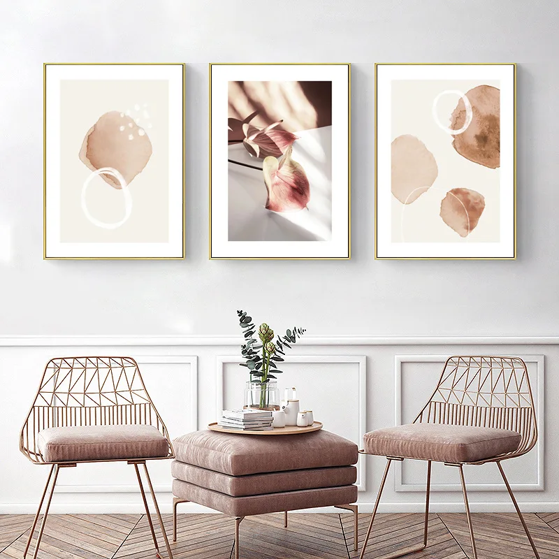

Abstract Art Leaves Wall Posters and Prints Pink Block Decorative Paintings Canvas Pictures for Living Room Bedroom Home Decor
