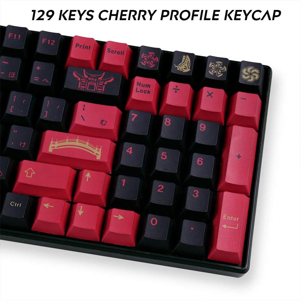 

Колпачки для клавиш Cherry Profile PBT DYE-SUB GMK Higanbana, колпачки для клавиш 129 для механической клавиатуры MX Switch, японские колпачки для клавиш