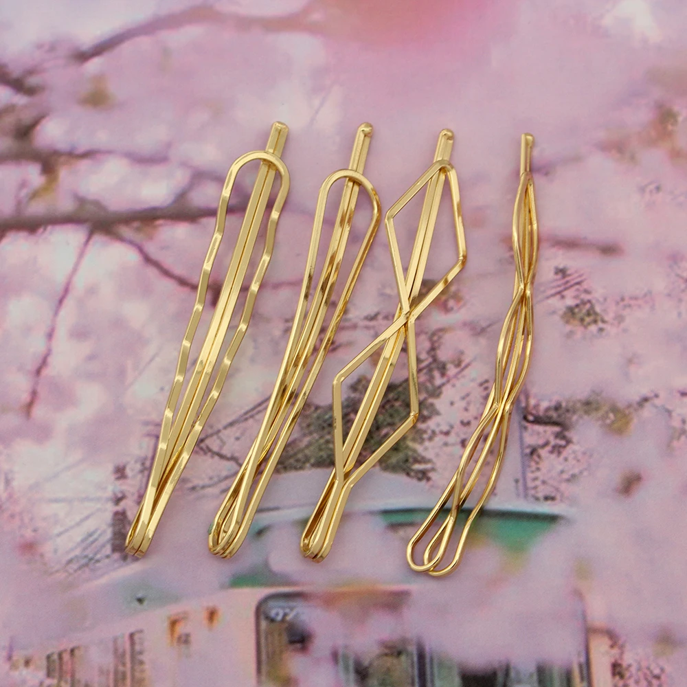 

2/4Pcs Simple Elegant Style Baitie Lady's Golden Hair Clip Hairband Pin Barrette Bride Hairpin Headdress Accessories Styling