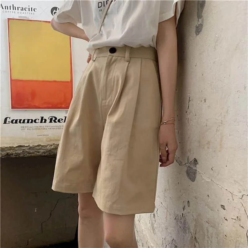 

Женские короткие брюки шорты оверсайз, свободные повседневные шорты BF в стиле ретро с высокой талией и широкими штанинами, студенческие лет...