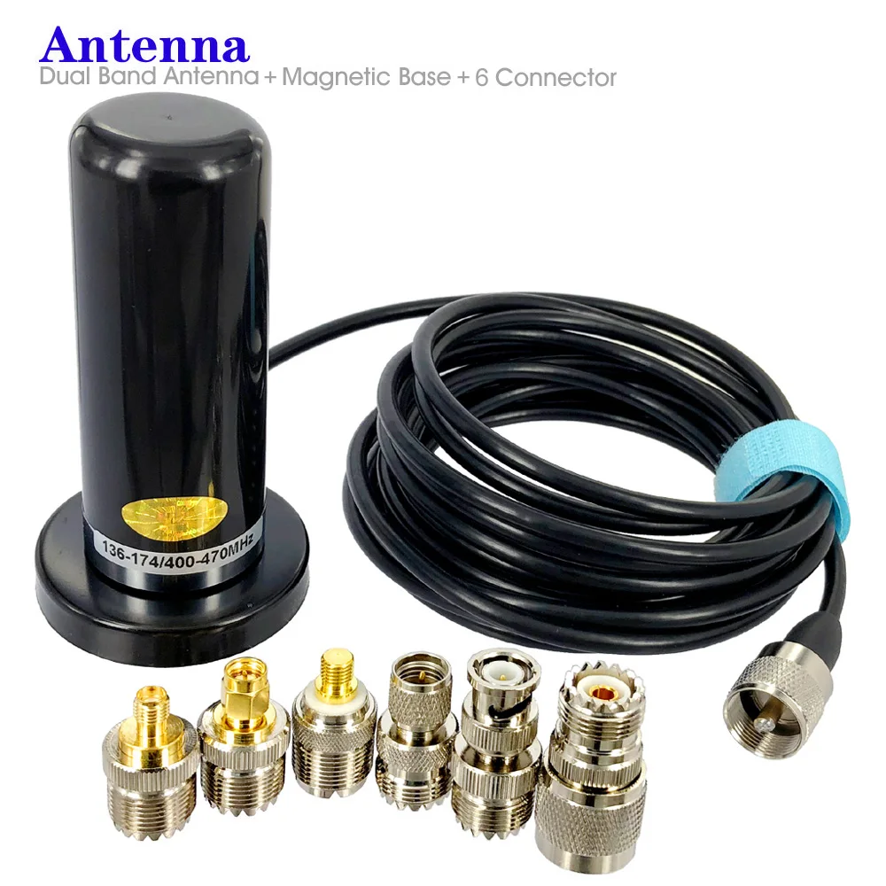 Двухдиапазонная VHF UHF Автомобильная Радио Антенна PL259 5 м коаксиальный кабель Магнитная база SMA-F SMA-M BNC разъем для автомобильной рации