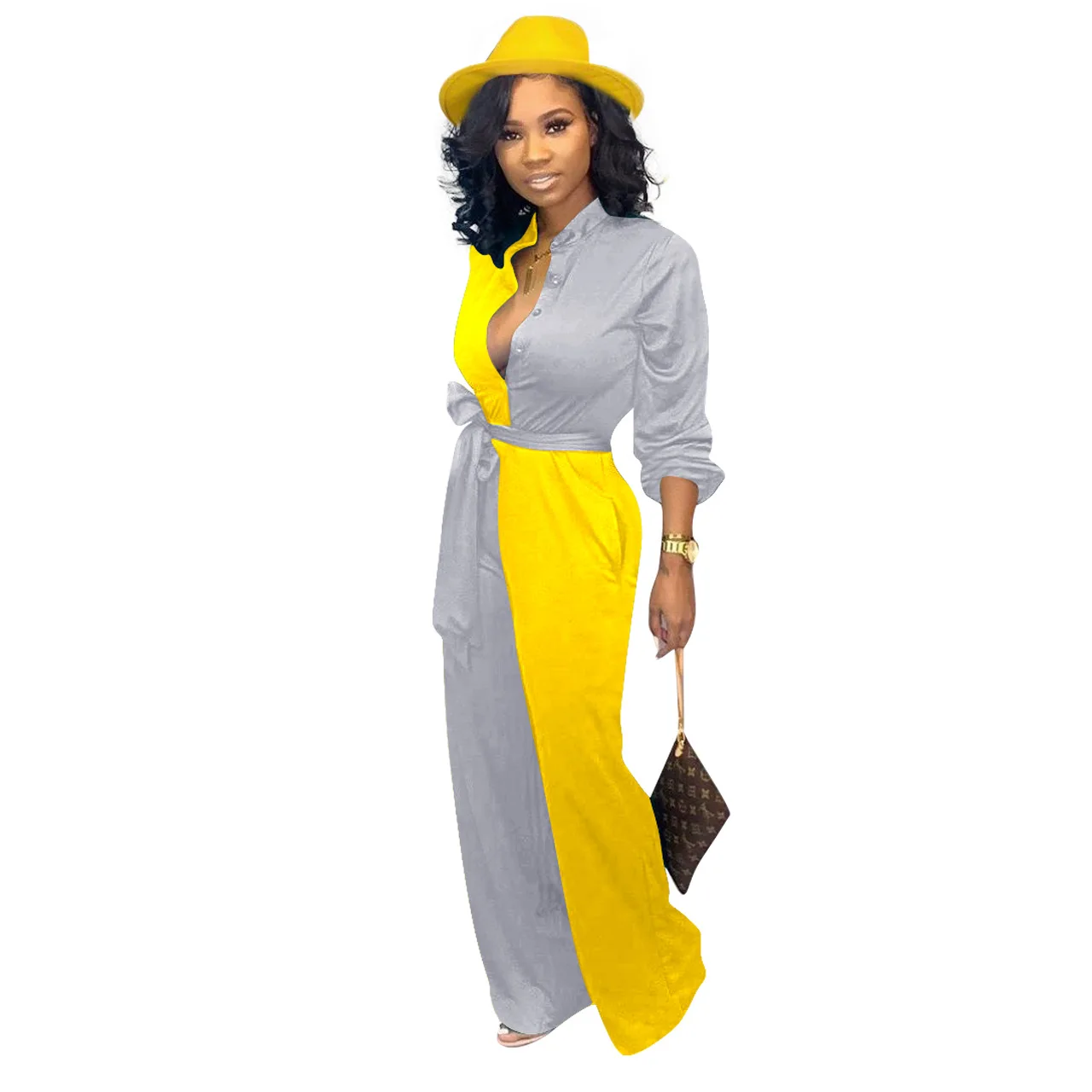 GL женский зимний комбинезон осенний с поясом карманами уличная из кусков длинный