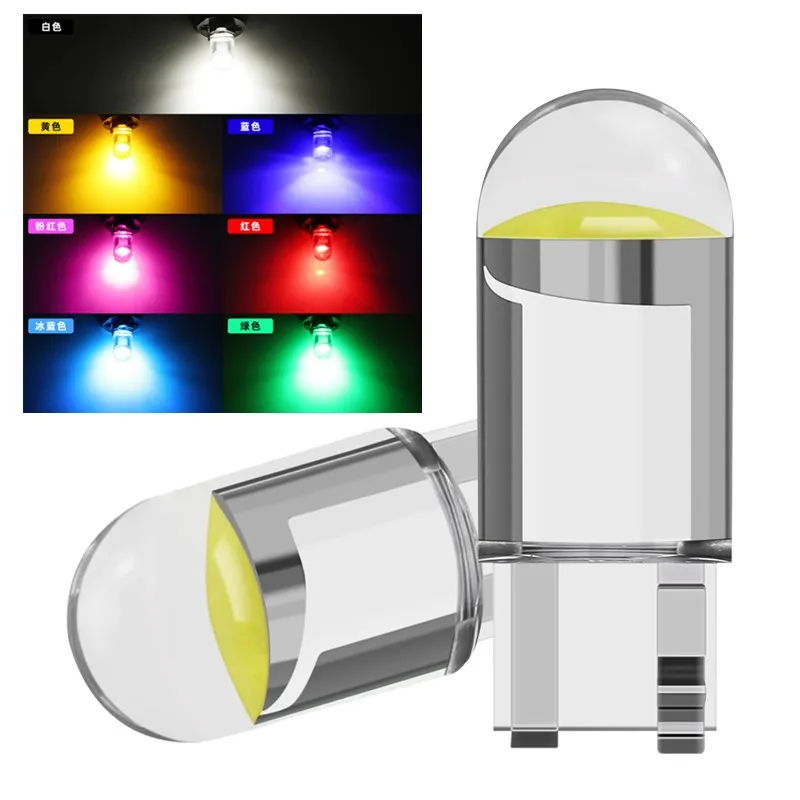 

new Super Bright W5W 194 T10 LED Glass Housing Cob Car Bulb 6000K White Green Blue Red Wedge License Plate Lamp Dome Light