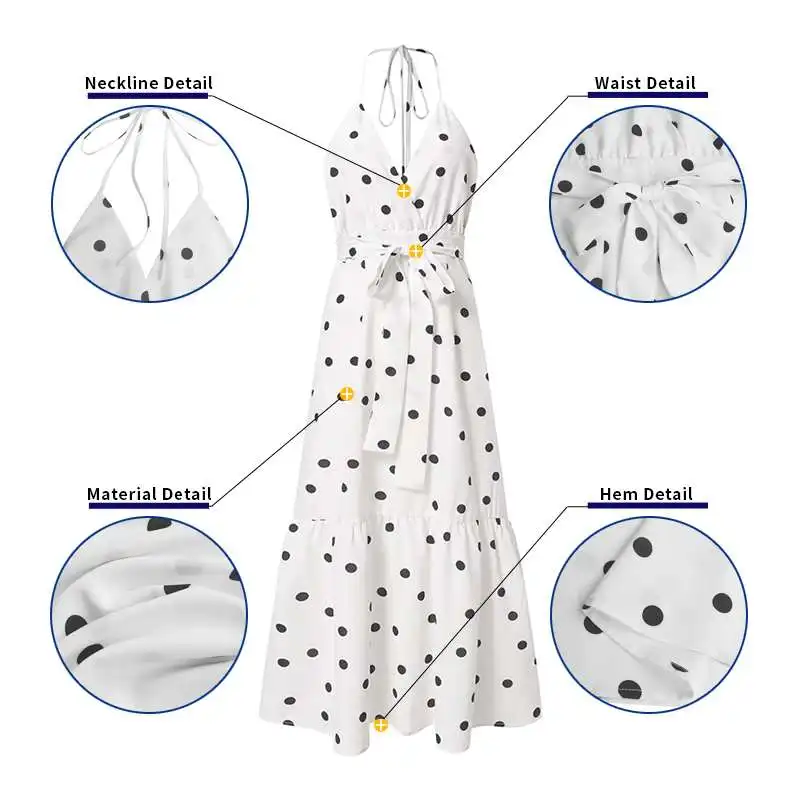 

Sexy Deep V Neck Vintage Polka Dot Maxi Dress VONDA 2021 Summer Beach Sundress Loose Backless Party Long Dresses Femme Vestidos
