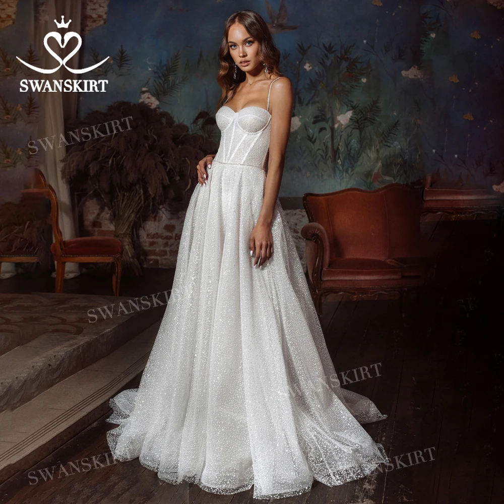 Блестящее свадебное платье без рукавов модель 2021 года пояс со стразами и