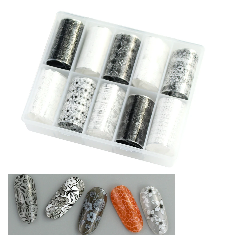 10 шт./коркор. набор голографической фольги для ногтей прозрачный цветок AB цветные