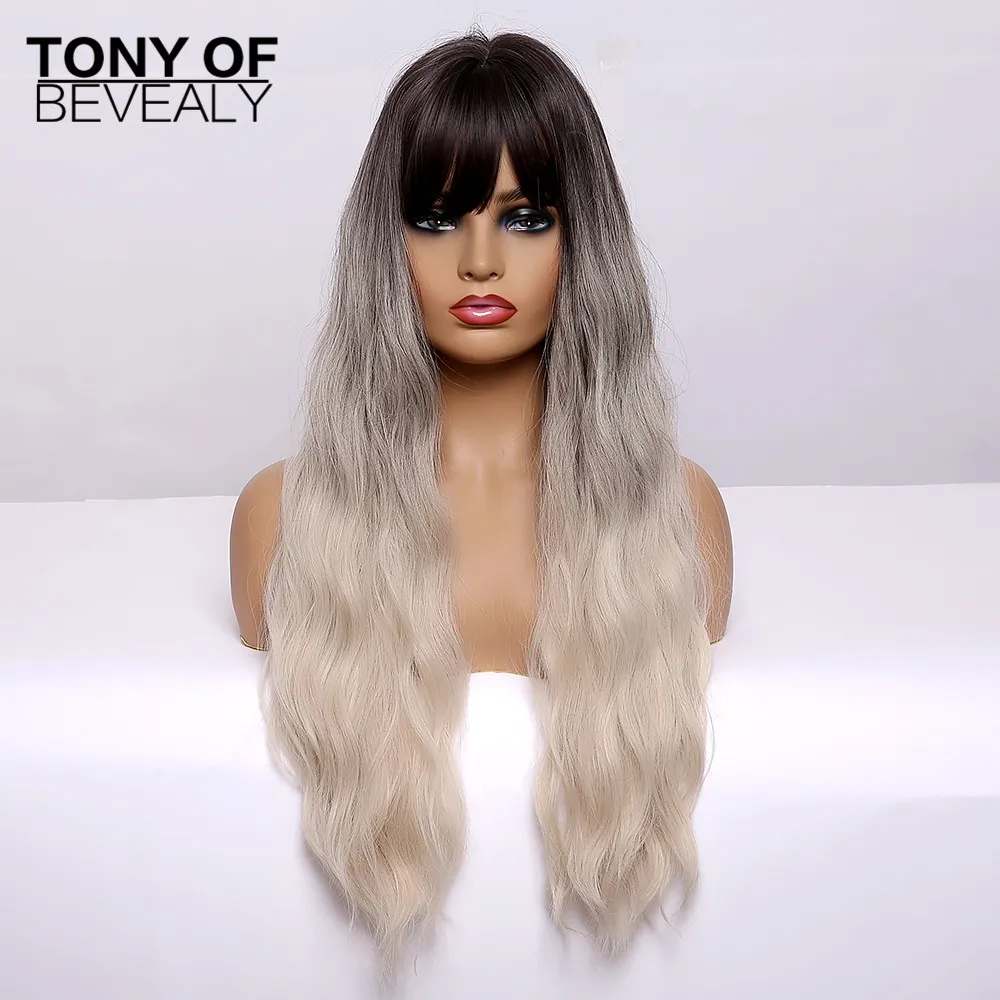 Длинные черные и красные волосы омбре с челкой термостойкие синтетические