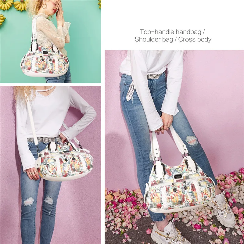 

Vintage Women Floral Handbag Lady Flower Print Shoudler Bag Crossbody Messenger Bag with Adjustable Long Shoulder Strap