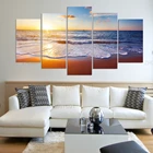 Картина на холсте, 5 панелей, восход, морской пляж, закат, пейзаж, настенное искусство, домашний декор, Модульная картина, плакаты и принты для гостиной