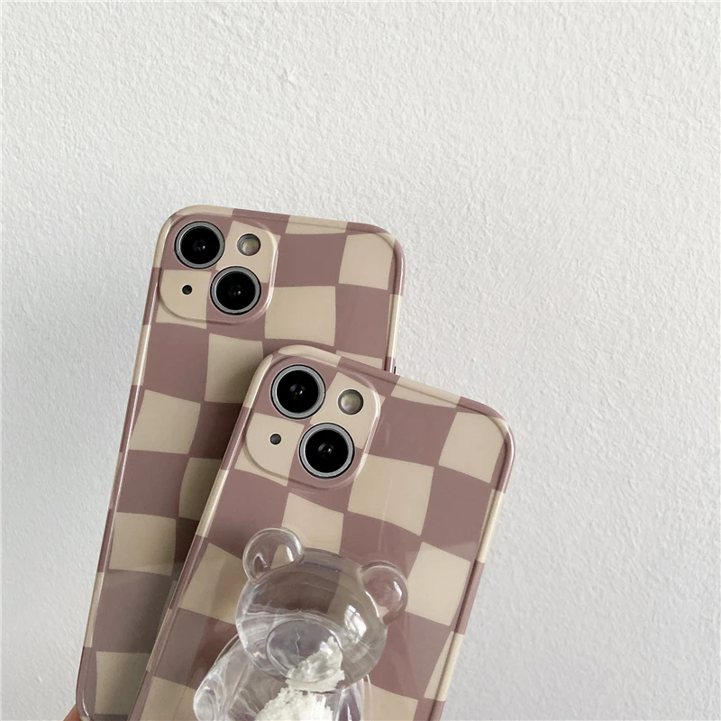 Корейский Клетчатый милый мягкий чехол для телефона с подставкой в виде облака и