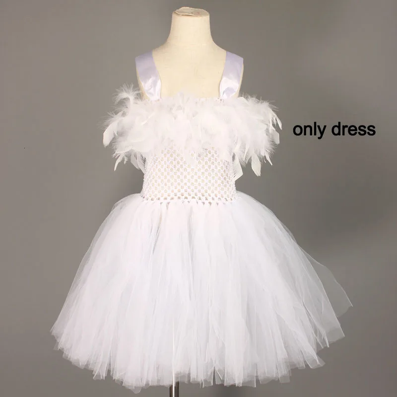 only dress Детский костюм ангела-хранителя на Хеллоуин, белое платье-пачка ангела с перьями для девочек, одежда для рождества Габриэль - Цвет: only dress