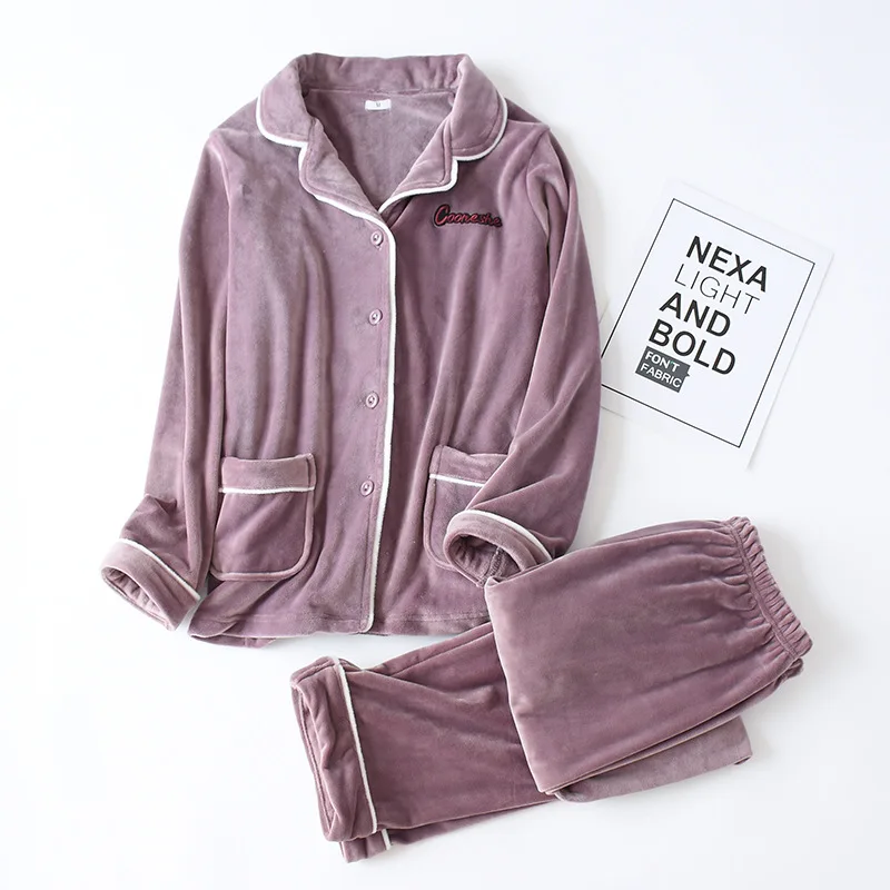 Women Purple Новинка, утепленные, фланелевые пара женские пижамы и мужская зимняя теплая пижама с длинным рукавом для мужчин пижамы для женщин - Цвет: Women Purple