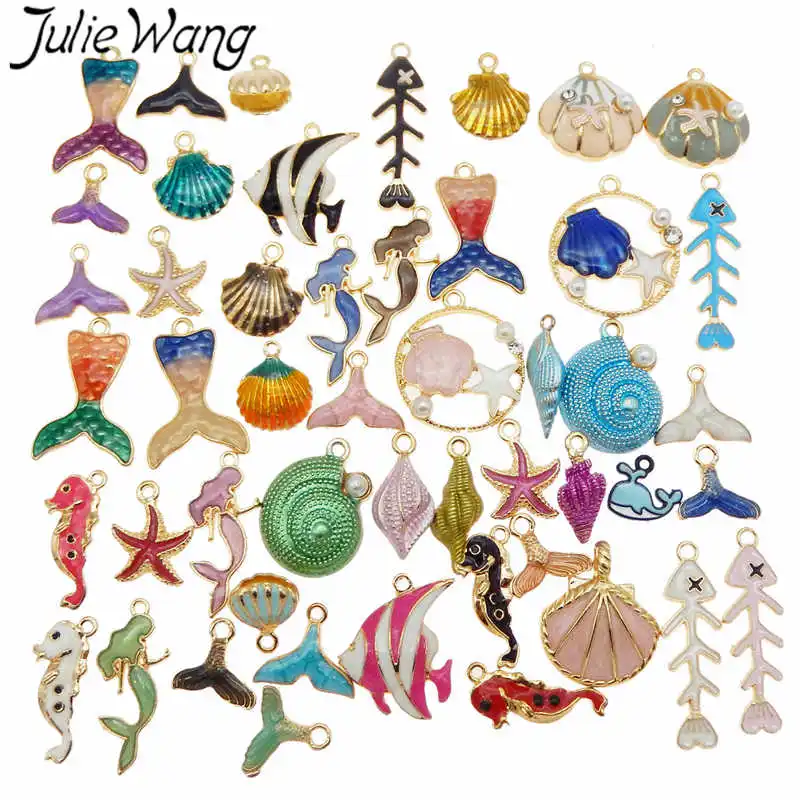Julie Wang 10 шт. эмалированные подвески для океанского организма сплав случайный