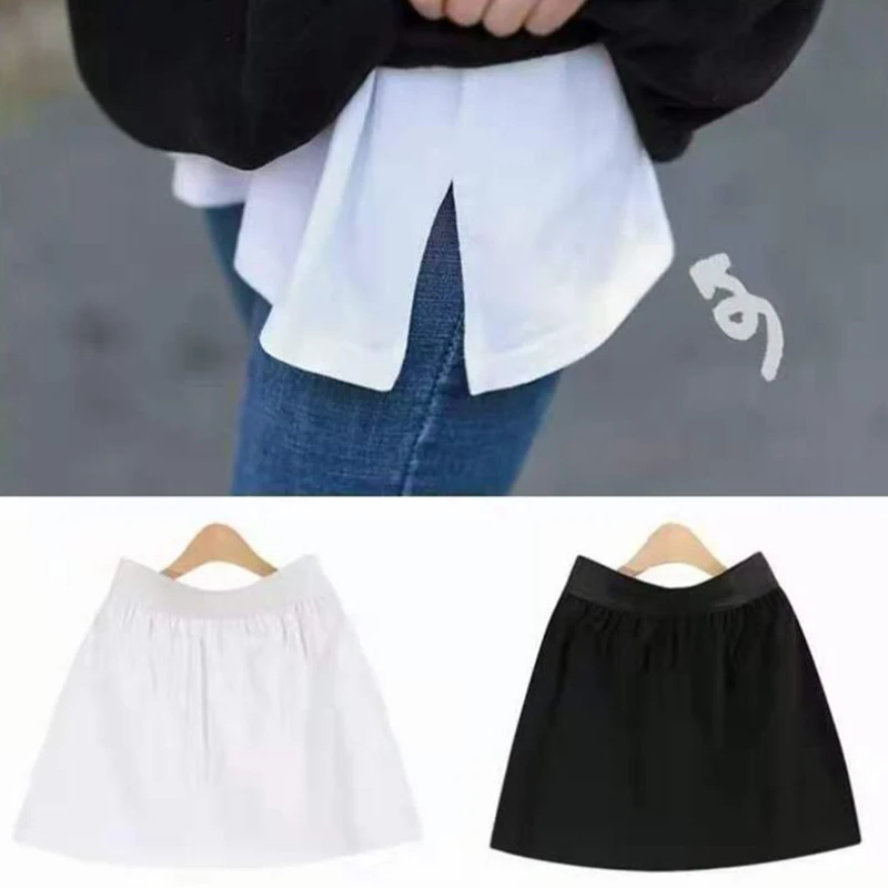 

FAKUNTN Fashion Sweater Base Men Women Fake Hem Shirt Fake Mini Skirt Thin Short Skirt Fake Hem Half-length Adjustable Layered