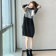 Vestido de malha feminina outono e inverno 2021 com gola redonda manga longa lazer médio e longo vestido de lã trabalho festa de viagem (4)