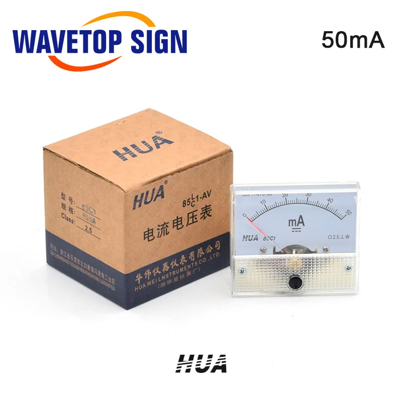 WaveTopSign Хуа Амперметр 30mA 50mA 85C1 DC 0-50mA аналоговая AMP Панель измеритель тока для CO2 лазерный станок для гравировки и резки