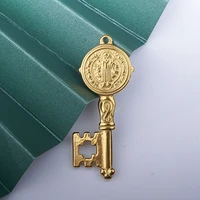 100 stainless steel st benedict medal key pendant goldsilver color metal san saint benedict key cross medal wholesale 10pcs