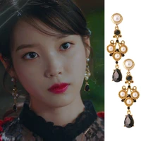hot sale vintage korean simulated pear black rhinestone water drop dangles earring for women party gift jewelry