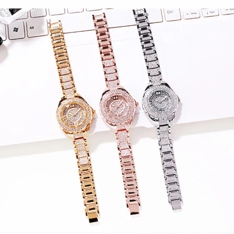 Женские наручные часы со стразами золотые/Серебристые из нержавеющей стали