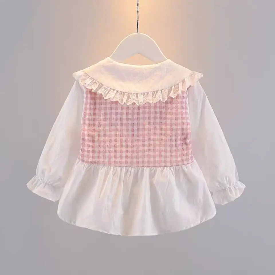 

Girls spring new style baby spring long-sleeved western-style shirt baby plaid t-shirt tees blouse P4771