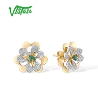 vistoso 14k 585 yellow gold earrings for women shiny natural emerald diamond delicate flower stud earrings trendy fine jewelry