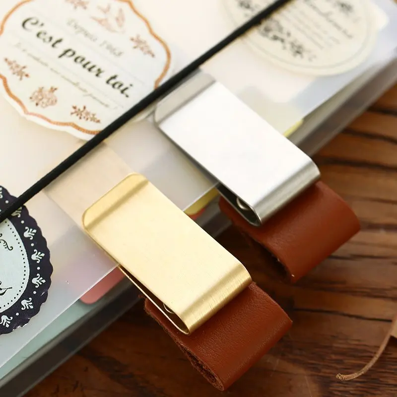 

Mental Pen Holder Clips, Vintage Notebook's DIY Accessory, Brass&Leather Pen Clip Dowhide Diary Gift
