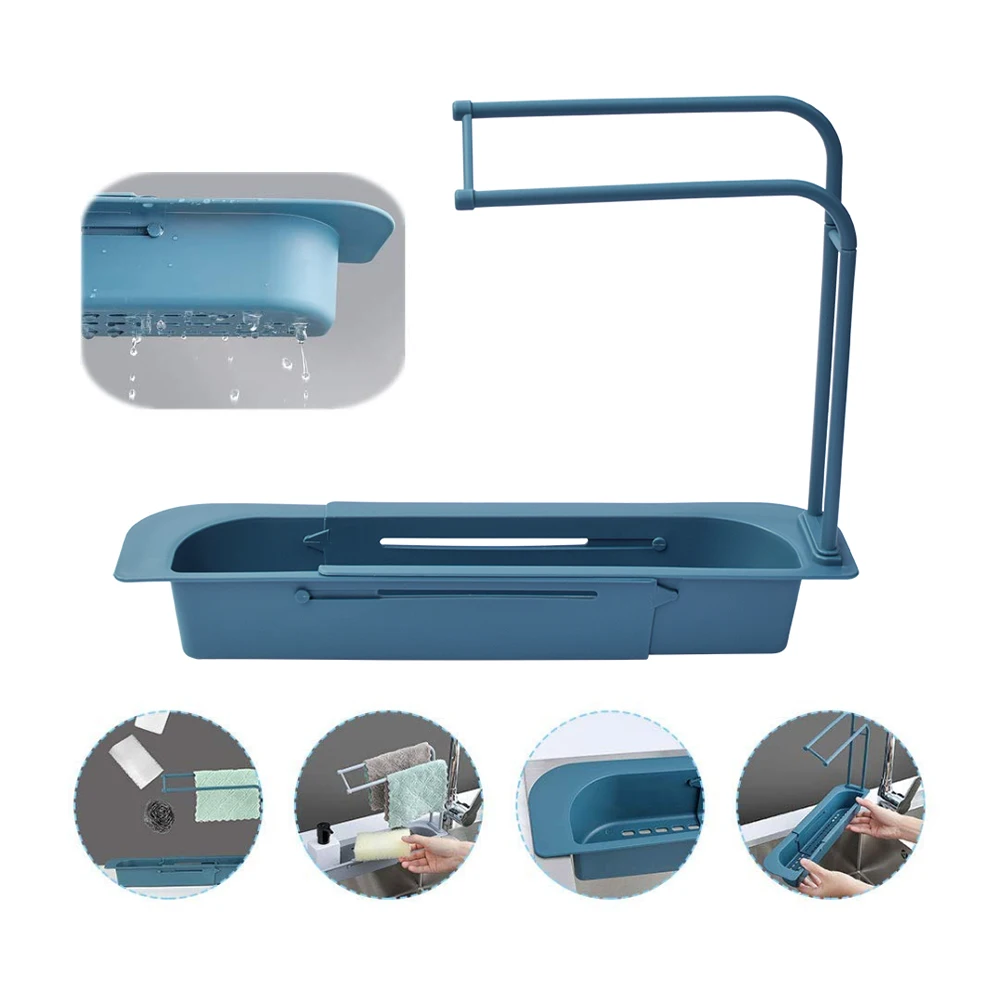 

Telescopic Sink Shelf Soap Sponge Drain Rack Storage Basket Bag Faucet Holder Adjustable Bathroom Holder Sink Kitchen Accessorie