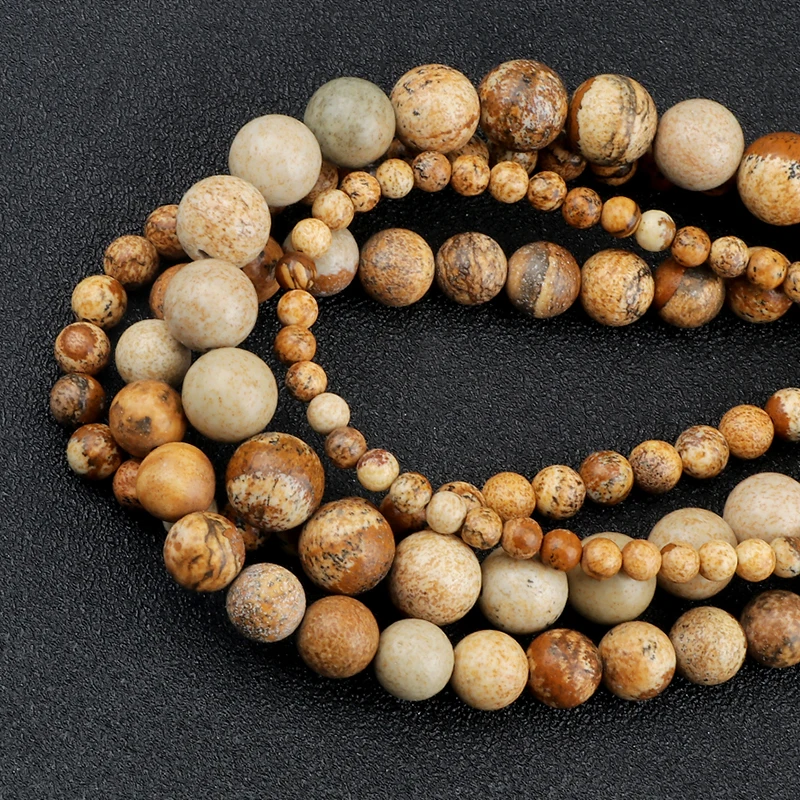 

Natural Matte Picture Jaspers Stone Round Loose Spacer Beads 4/6/8/10mm Pick Size For Jewelry Making DIY Bracelets Accessories