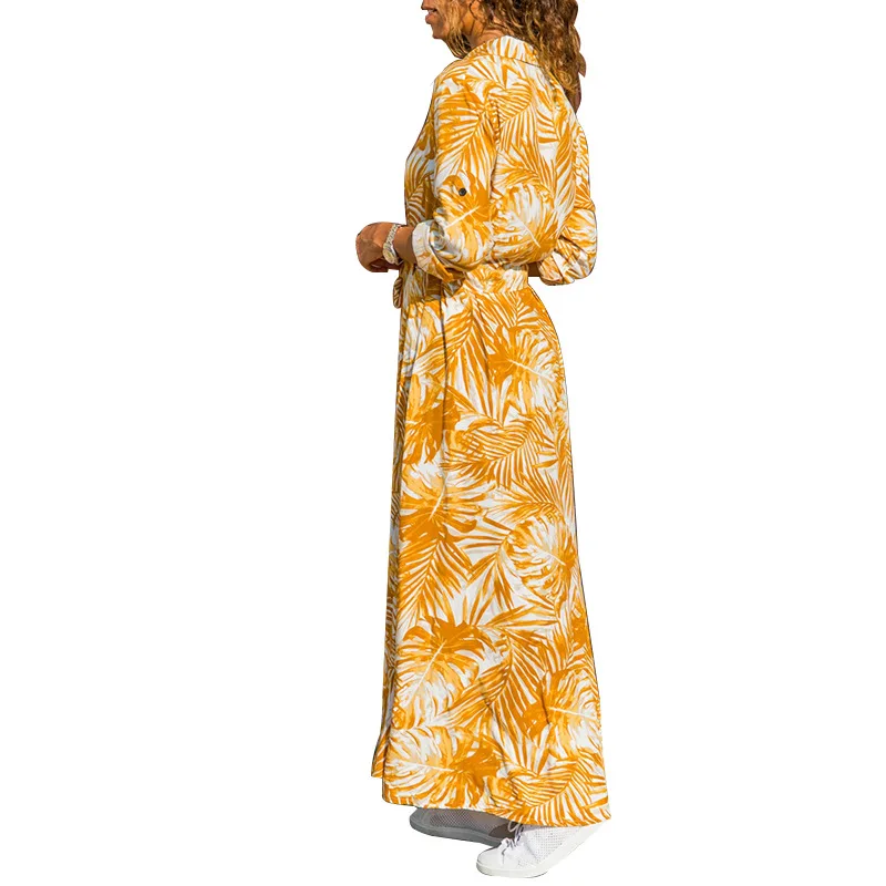 

2021 summer new fashion leisure female printing high waist with loose big yards long dress chiffon shirt