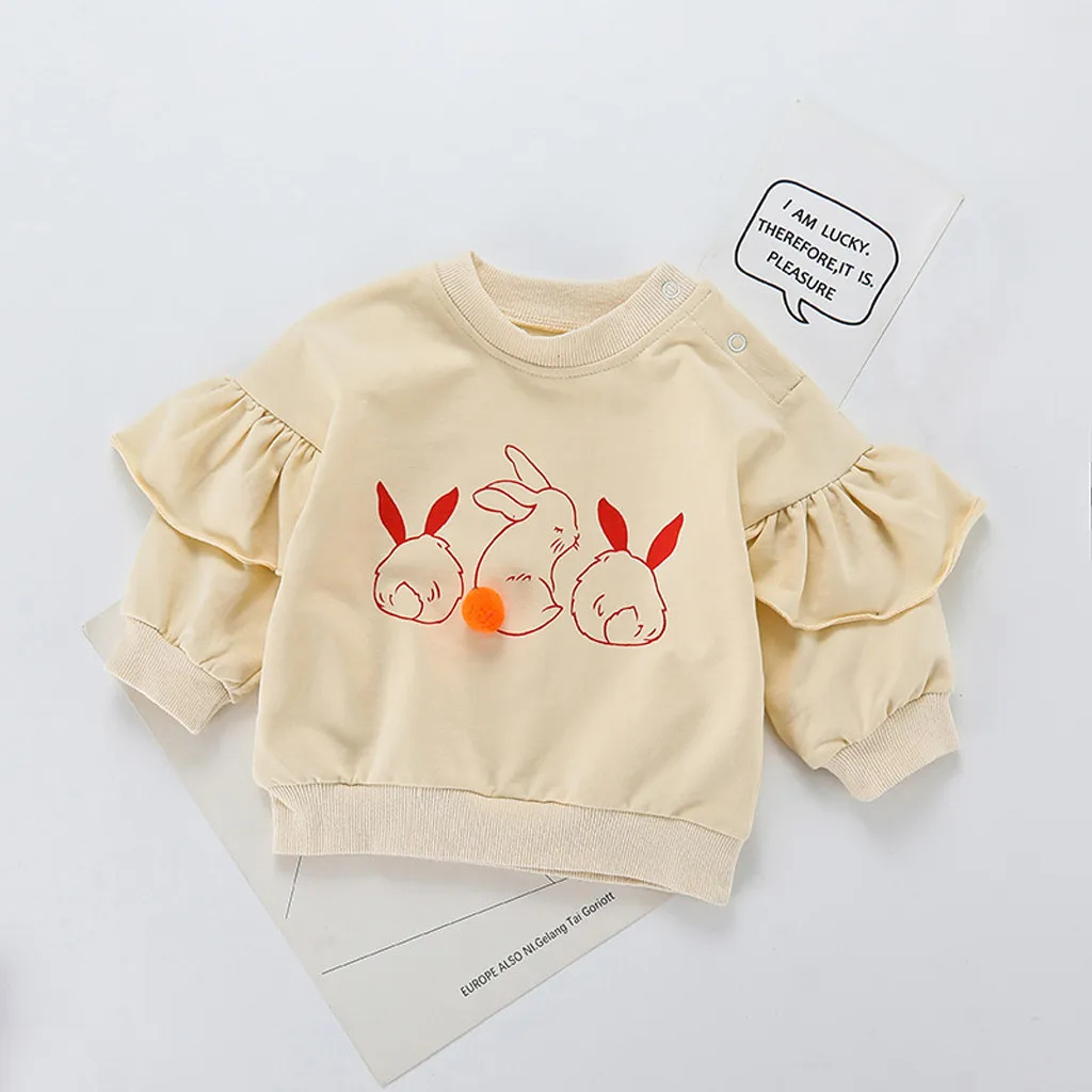 Пуловер с милым принтом кролика для маленьких девочек топы футболка