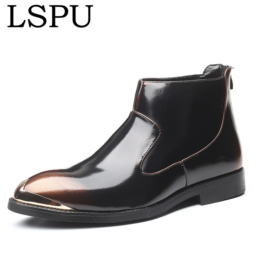 Осенние мужские кожаные ботинки с острым носком без застежки на молнии дышащие