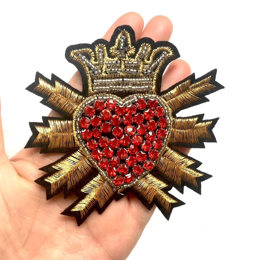 1Piece Gold Crown Love Heart Rhinestone Beaded Patches Sewing on Bead Applique for Clothes Shoes Bags LSHB721 | Дом и сад