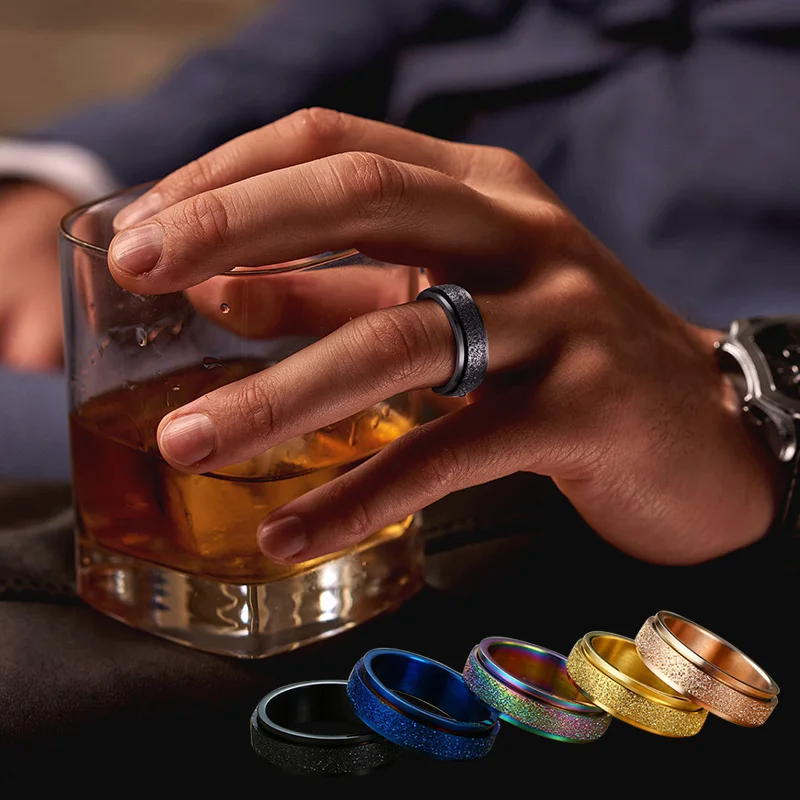 Мужское кольцо 6 мм пескоструйная вертушка обручальное из нержавеющей стали