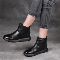 autumn fashion women genuine leather boots handmade vintage flat shoes winter comfortable casual moccasins side zip ankle boots
